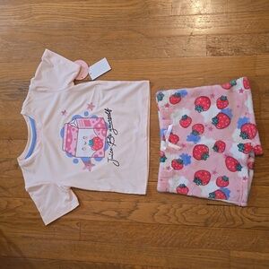 DOTS & DREAMS BRAND GIRL'S PINK "JUICE BE YOURSELF" SHORT SLEEVES SLEEP SET XXS